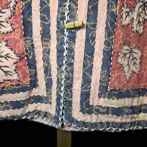 Vtg 70s Reversible Indian Cotton Toggle Jacket/Coat with Leaf Print - Picture 3 of 10